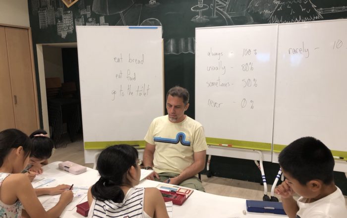 ナイトコース。文法と会話の練習をしながら今日は「頻度」のワードをみつけよう。