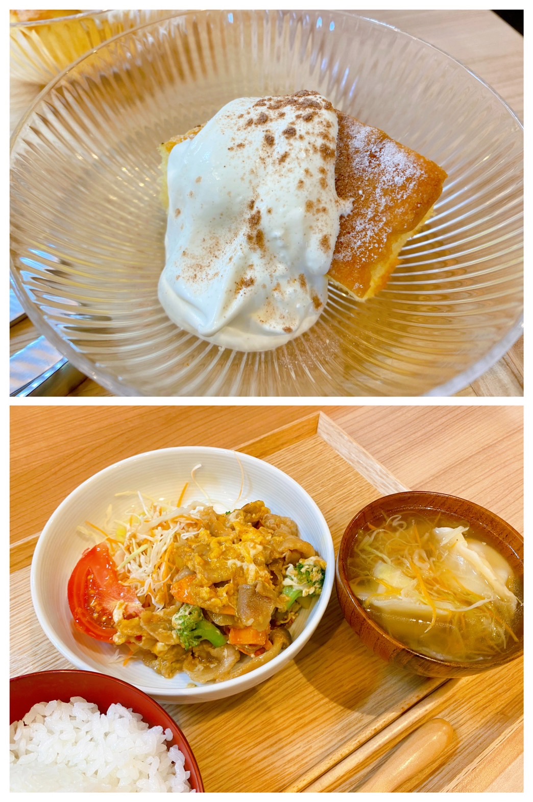 【都筑校】シフォンケーキ、豚と野菜の甘醤油炒め玉子とじ