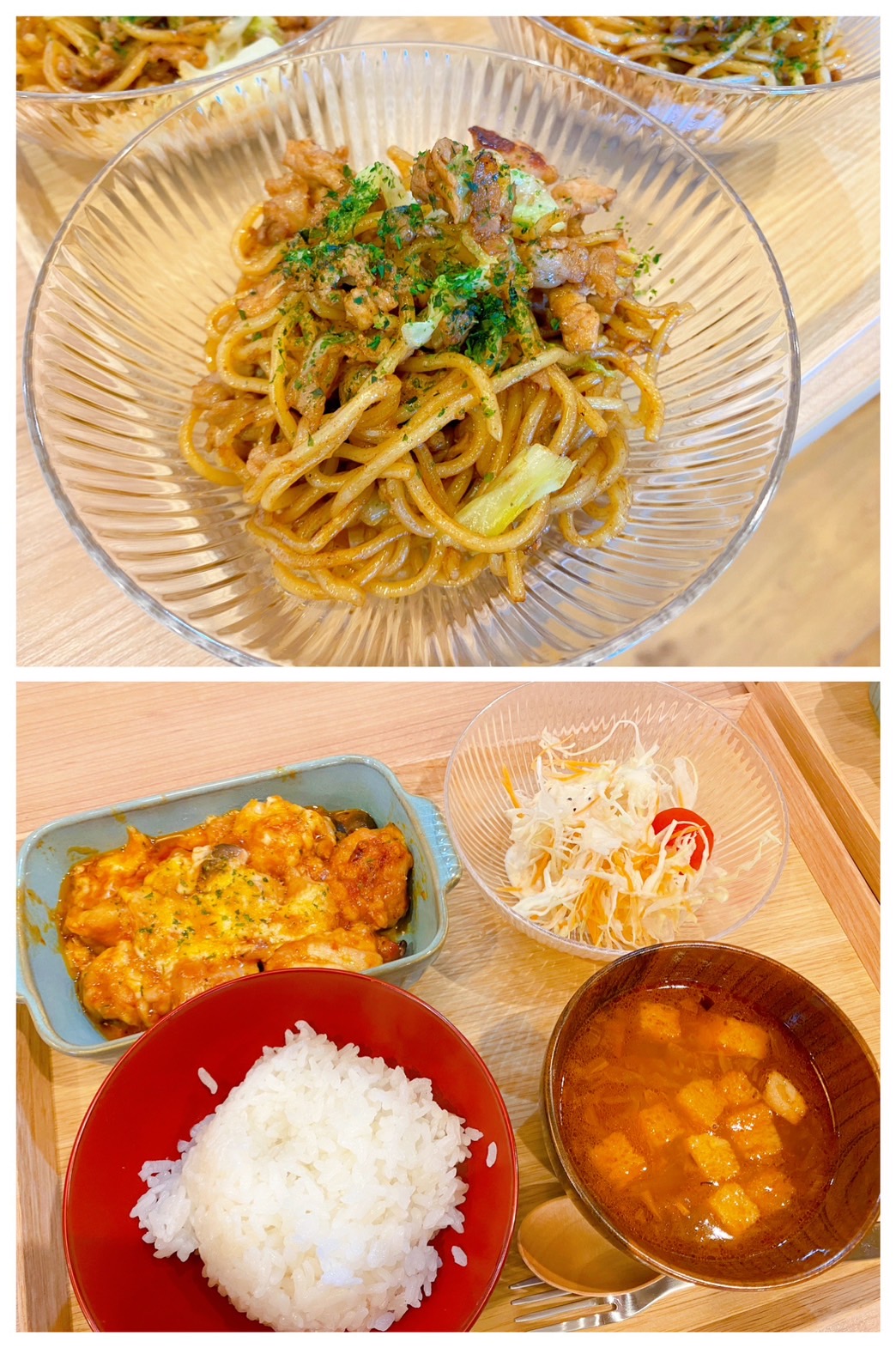 【都筑校】焼きそば、鶏のトマトソース煮のチーズ焼き